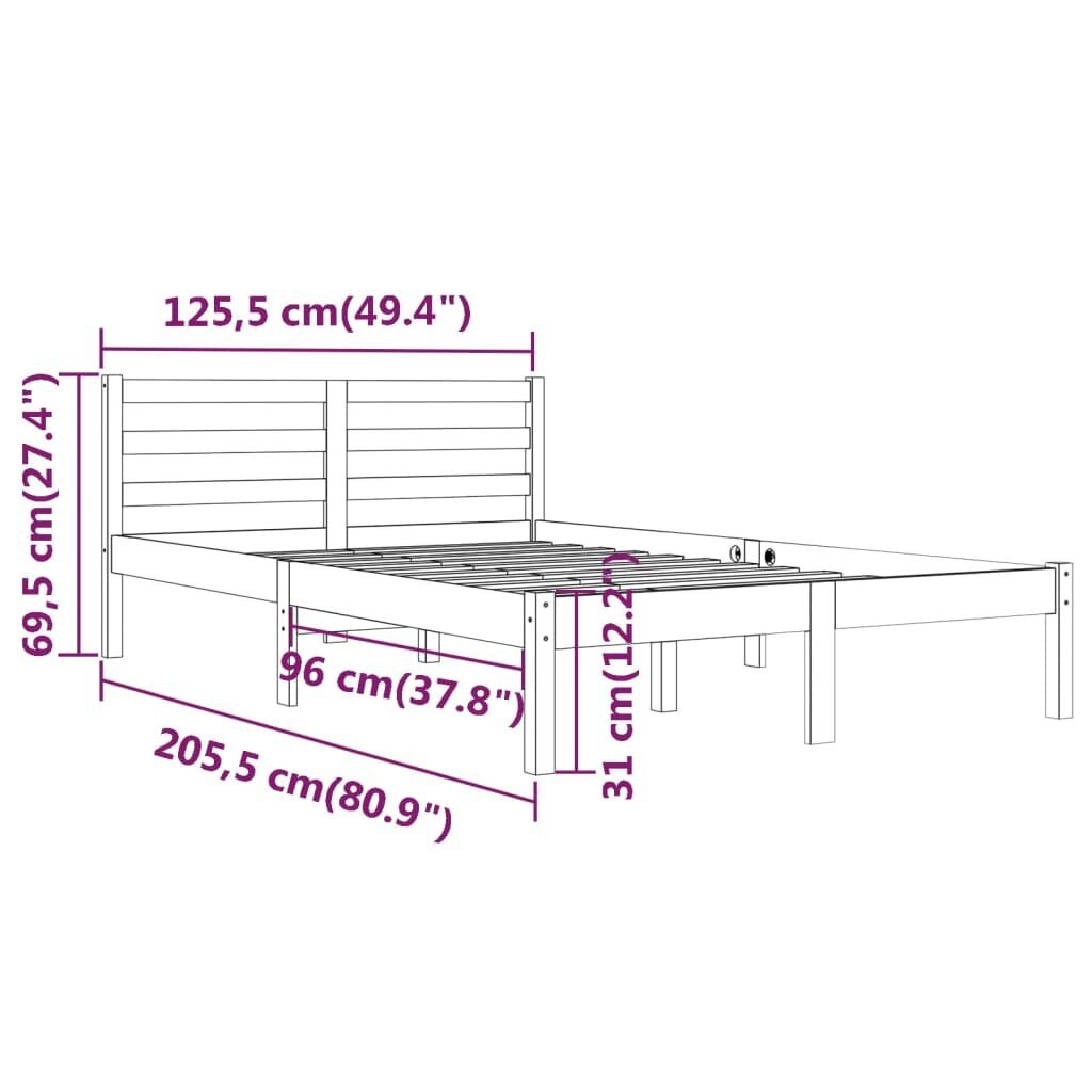 vidaXL lovos rėmas medžio masyvo pušis 120x200 cm цена и информация | Lovos | pigu.lt