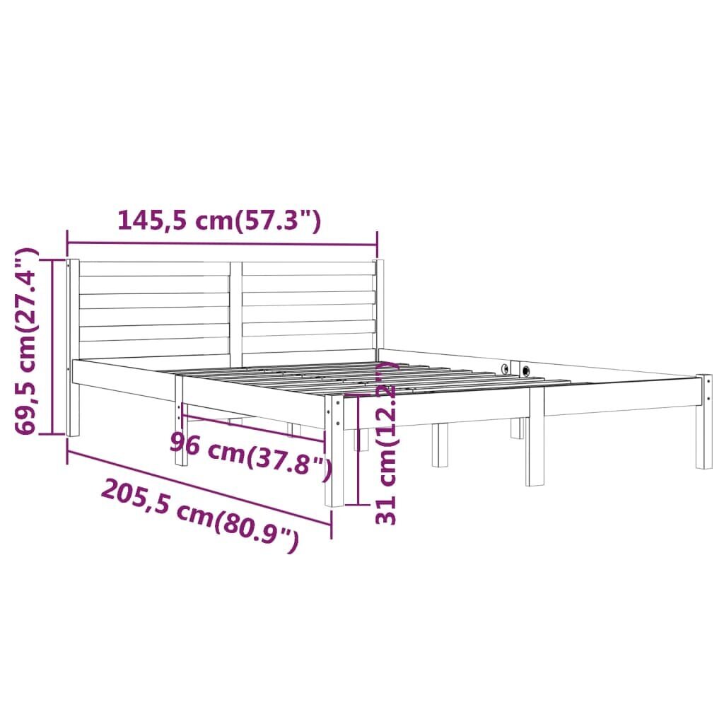 vidaXL lovos rėmas medžio masyvo pušis 140x200 cm kaina ir informacija | Lovos | pigu.lt