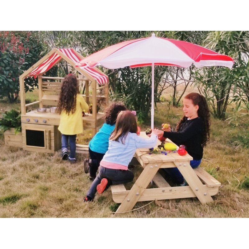 Medinis pikniko stalas su skėčiu kieme kaina ir informacija | Vaikiškos kėdutės ir staliukai | pigu.lt