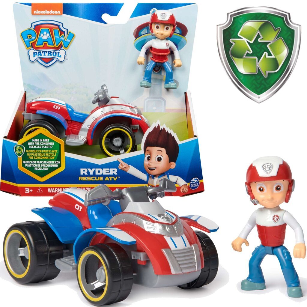 Paw Patrol Ryder Rescue ATV - automobilis su Ryder kolekcine figūra kaina ir informacija | Žaislai berniukams | pigu.lt