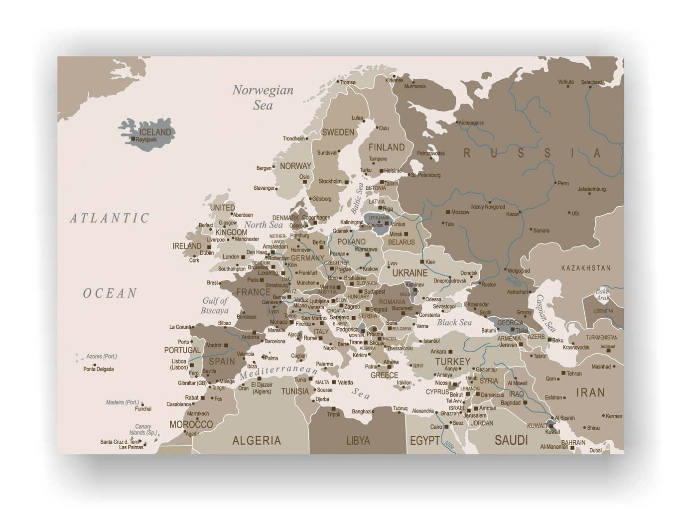 Kamštinis paveikslas - Europos žemėlapis. Rusvas [Kamštinis žemėlapis] 60x40cm kaina ir informacija | Reprodukcijos, paveikslai | pigu.lt