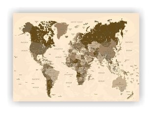 Kamštinis paveikslas - Pasaulio žemėlapis su smeigtukais. Rudas. [Kamštinis žemėlapis] 60x40cm kaina ir informacija | Reprodukcijos, paveikslai | pigu.lt