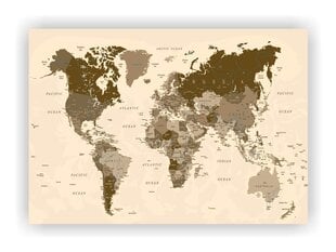 Kamštinis paveikslas - Pasaulio žemėlapis su smeigtukais. Rudas. [Kamštinis žemėlapis] 100x50cm kaina ir informacija | Reprodukcijos, paveikslai | pigu.lt