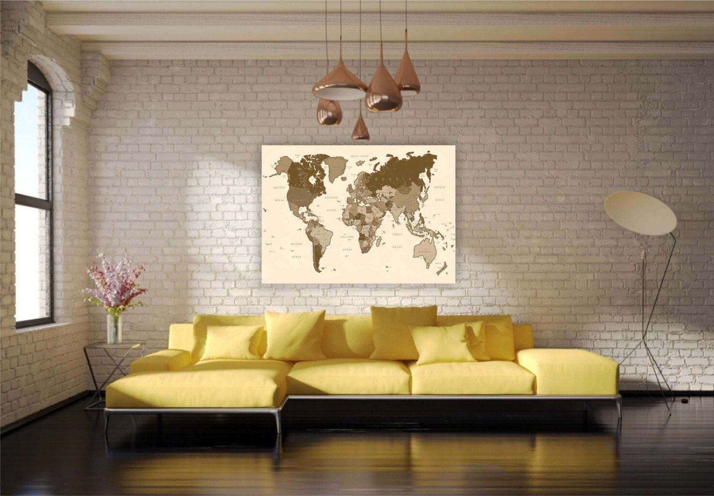 Kamštinis paveikslas - Pasaulio žemėlapis su smeigtukais. Rudas. [Kamštinis žemėlapis] 200x100cm kaina ir informacija | Reprodukcijos, paveikslai | pigu.lt