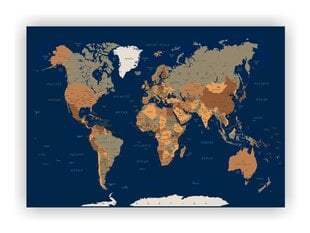 Kamštinis paveikslas - Mėlynas pasaulio žemėlapis [Kamštinis žemėlapis] 60x40cm kaina ir informacija | Reprodukcijos, paveikslai | pigu.lt