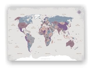Kamštinis paveikslas - Pasaulio žemėlapis su smeigtukais. Senovinis, pilkas. [Kamštinis žemėlapis] 60x40cm kaina ir informacija | Reprodukcijos, paveikslai | pigu.lt