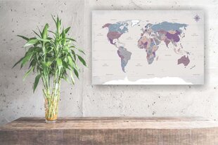 Kamštinis paveikslas - Pasaulio žemėlapis su smeigtukais. Senovinis, pilkas. [Kamštinis žemėlapis] 60x40cm kaina ir informacija | Reprodukcijos, paveikslai | pigu.lt
