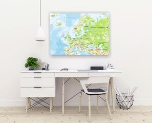 Kamštinis paveikslas - Pasaulio žemėlapis su smeigtukais. Europos kalnai [Kamštinis žemėlapis] 150x100cm kaina ir informacija | Reprodukcijos, paveikslai | pigu.lt