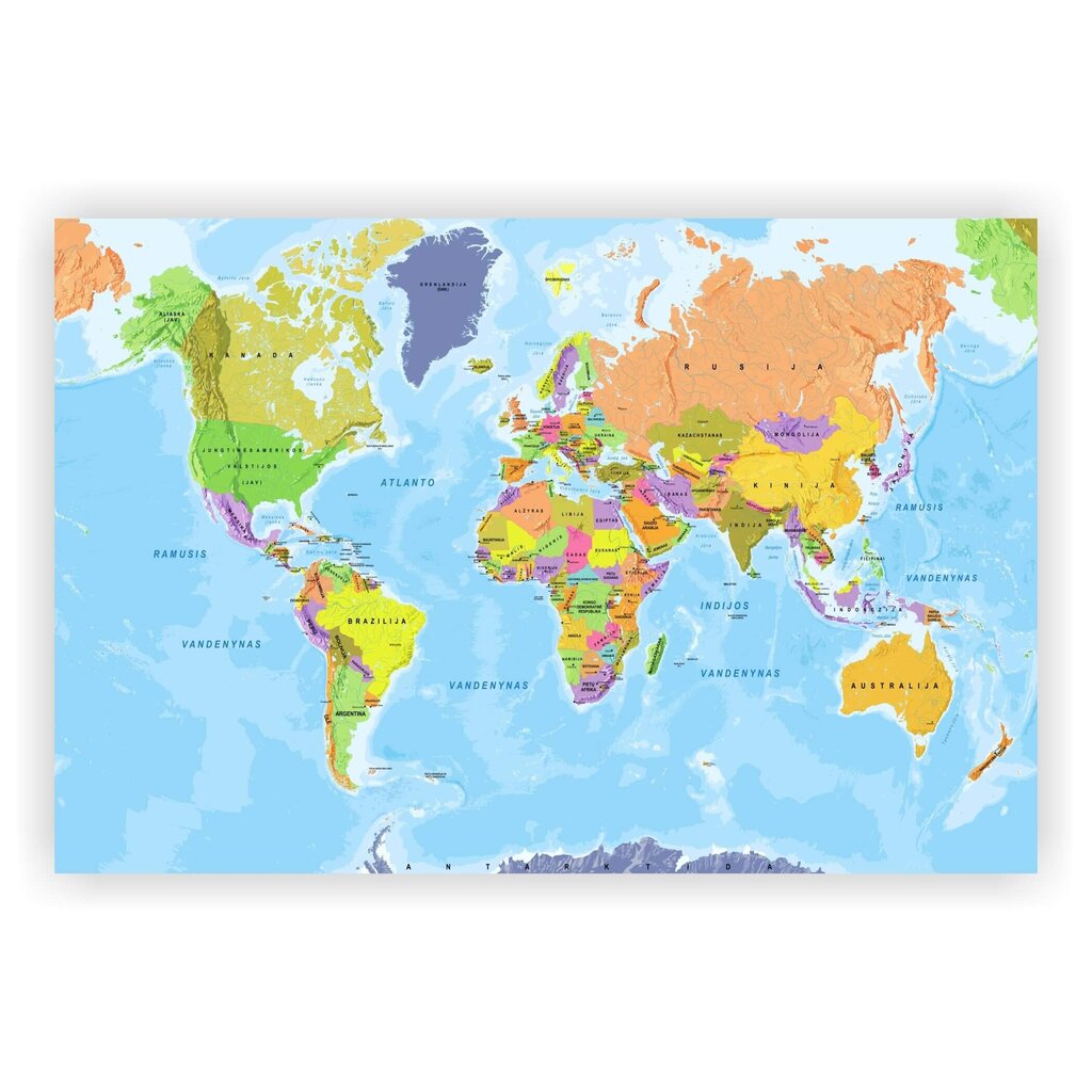 Kamštinis paveikslas - Spalvotas pasaulio žemėlapis. Lietuvių kalba 100x70cm kaina ir informacija | Reprodukcijos, paveikslai | pigu.lt