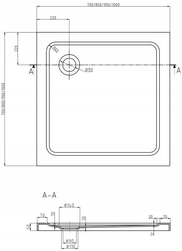 Kvadratinis dušo padėklas Mexen Flat Slim su sifonu, White+Chrome, 70x70, 80x80, 90x90, 100x100 cm kaina ir informacija | Dušo padėklai | pigu.lt