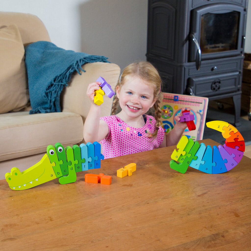 Dėlionė New Classic Toys medinė su abėcėle - Krokodilas, 10532 kaina ir informacija | Lavinamieji žaislai | pigu.lt