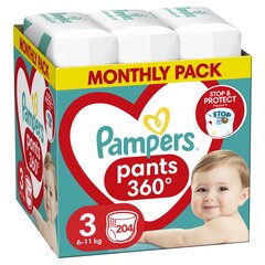 Sauskelnės-kelnaitės Pampers Pants Monthly Pack 3 dydis, 6-11 kg, 204 vnt. kaina ir informacija | Pampers Išparduotuvė | pigu.lt