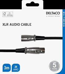 XLR audio kabelis DELTACO 3-pin male - 3-pin female, 26 AWG, 3m, juodas / XLR-1030-K / 00160003 kaina ir informacija | Kabeliai ir laidai | pigu.lt