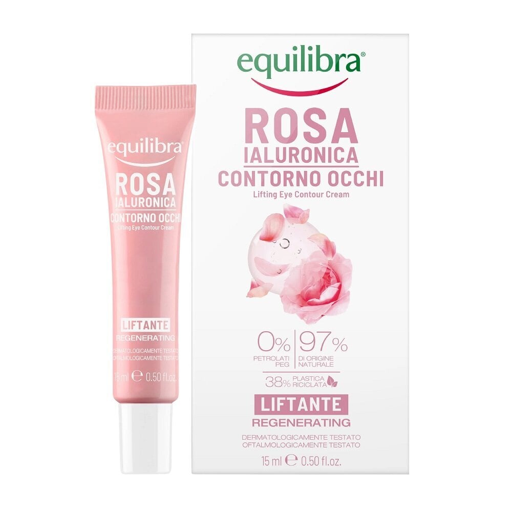 Paakių kremas su hialurono rūgštimi Equilibra Rosa Regenerating Lifting Eye Contour Cream Rose, 15 ml kaina ir informacija | Paakių kremai, serumai | pigu.lt