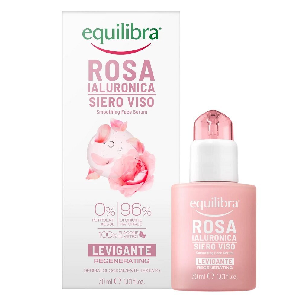 Rožių glotninamasis serumas su hialurono rūgštimi Equilibra Rosa Regenerating Smoothing Face Serum, 30ml kaina ir informacija | Veido aliejai, serumai | pigu.lt