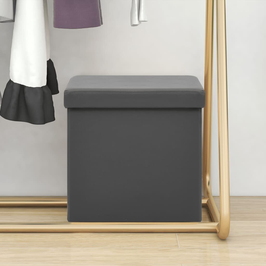 vidaXL Sulankstoma taburetė-daiktadėžė, pilkos spalvos, PVC kaina ir informacija | Virtuvės ir valgomojo kėdės | pigu.lt