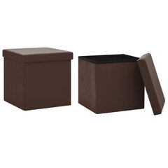 vidaXL Sulankstomos taburetės-daiktadėžės, 2vnt., rudos spalvos, PVC kaina ir informacija | Virtuvės ir valgomojo kėdės | pigu.lt