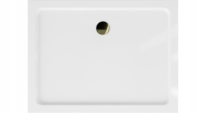 Stačiakampis dušo padėklas Mexen Flat Slim su sifonu, White+Gold, 90x70,80 cm kaina ir informacija | Dušo padėklai | pigu.lt