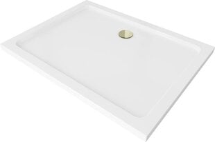 Stačiakampis dušo padėklas Mexen Flat Slim su sifonu, White+Gold, 100x70,80,90 cm цена и информация | Душевые поддоны | pigu.lt