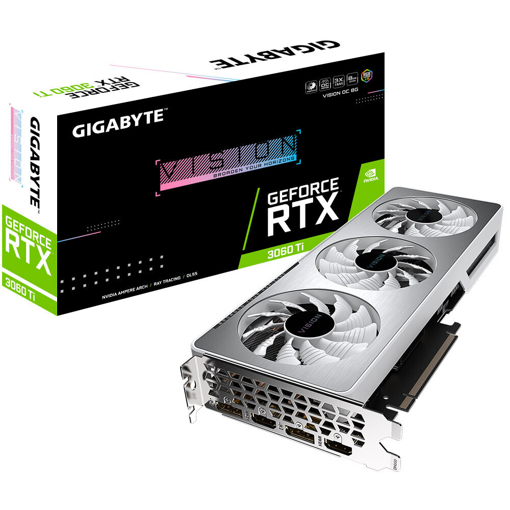 Vaizdo plokštė Gigabyte GeForce RTX 3060 Ti VISION OC 8G NVIDIA 8 GB GDDR6 kaina ir informacija | Vaizdo plokštės (GPU) | pigu.lt