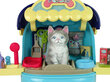 Grožio salonas kuprinėje su katyte, mėlynas цена и информация | Žaislai mergaitėms | pigu.lt