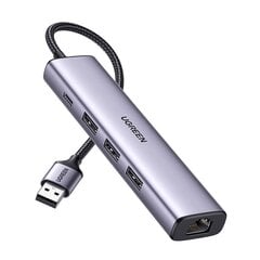 UGREEN 5in1 USB-A to 3x USB 3.0 + RJ45 + USB-C adapter (silver) цена и информация | Адаптеры, USB-разветвители | pigu.lt