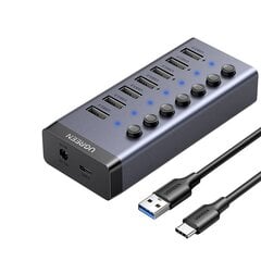 UGREEN Hub 7in1 USB-C, 7x USB-A 3.0 12V 2A, juoda kaina ir informacija | Adapteriai, USB šakotuvai | pigu.lt