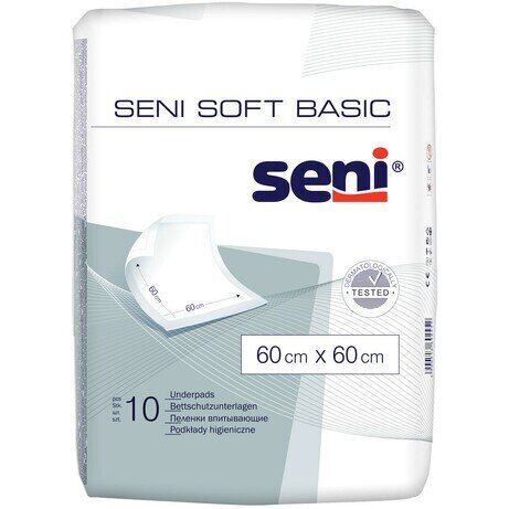 Sugeriantis paklotas Seni Soft Basic, 60x60 cm, 10 vnt. kaina ir informacija | Sauskelnės, įklotai, paklotai suaugusiems | pigu.lt