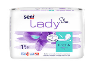 Urologiniai įklotai Seni Lady Slim Extra moterims, 15 vnt. kaina ir informacija | Sauskelnės, įklotai, paklotai suaugusiems | pigu.lt