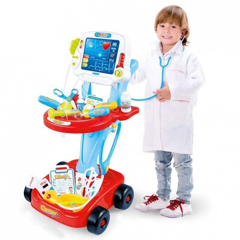 Vaikiškas daktaro elektroninis vežimėlis su priedais 17 vnt. Woopie, raudonas цена и информация | Žaislai mergaitėms | pigu.lt
