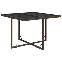 vidaXL Sodo stalas, rudas, 109x107x74cm, poliratanas ir stiklas kaina ir informacija | Lauko stalai, staliukai | pigu.lt