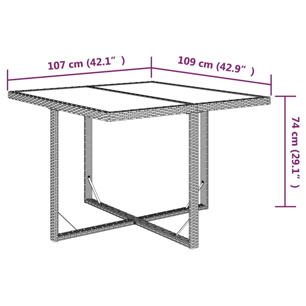 vidaXL Sodo stalas, smėlio, 109x107x74cm, poliratanas ir stiklas kaina ir informacija | Lauko stalai, staliukai | pigu.lt