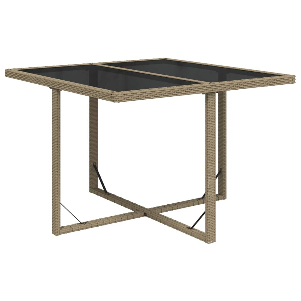 vidaXL Sodo stalas, smėlio, 109x107x74cm, poliratanas ir stiklas kaina ir informacija | Lauko stalai, staliukai | pigu.lt