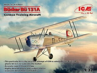 Klijuojamas Modelis ICM 32033 Bücker Bü 131A, German Training Aircraft 1/32 kaina ir informacija | Klijuojami modeliai | pigu.lt