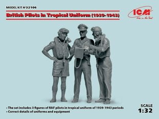Klijuojamas Modelis ICM 32106 British Pilots in Tropical Uniform (1939-1943) (3 figures) 1/32 kaina ir informacija | Klijuojami modeliai | pigu.lt