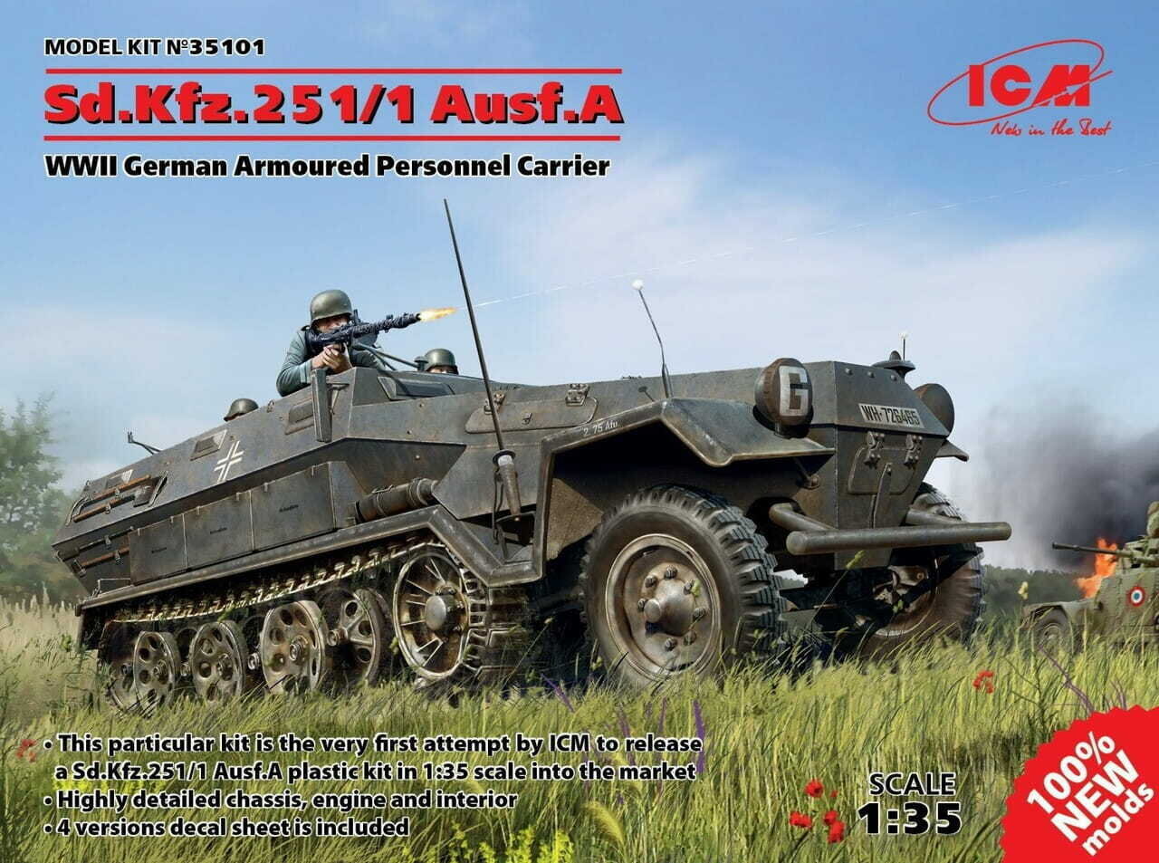 Klijuojamas Modelis ICM 35101 Sd.Kfz.251/1 Ausf.A, WWII German Armoured Personnel Carrier 1/35 kaina ir informacija | Klijuojami modeliai | pigu.lt