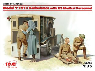 Сборная модель ICM 35662 Model T 1917 Ambulance with US Medical Personnel 1/35 цена и информация | Склеиваемые модели | pigu.lt