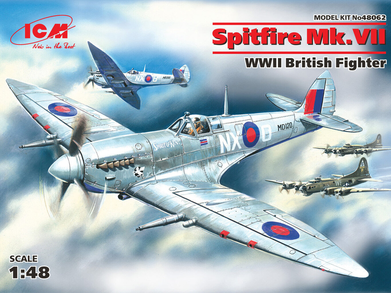 Klijuojamas Modelis ICM 48062 Spitfire Mk.VII, WWII British Fighter 1/48 kaina ir informacija | Klijuojami modeliai | pigu.lt