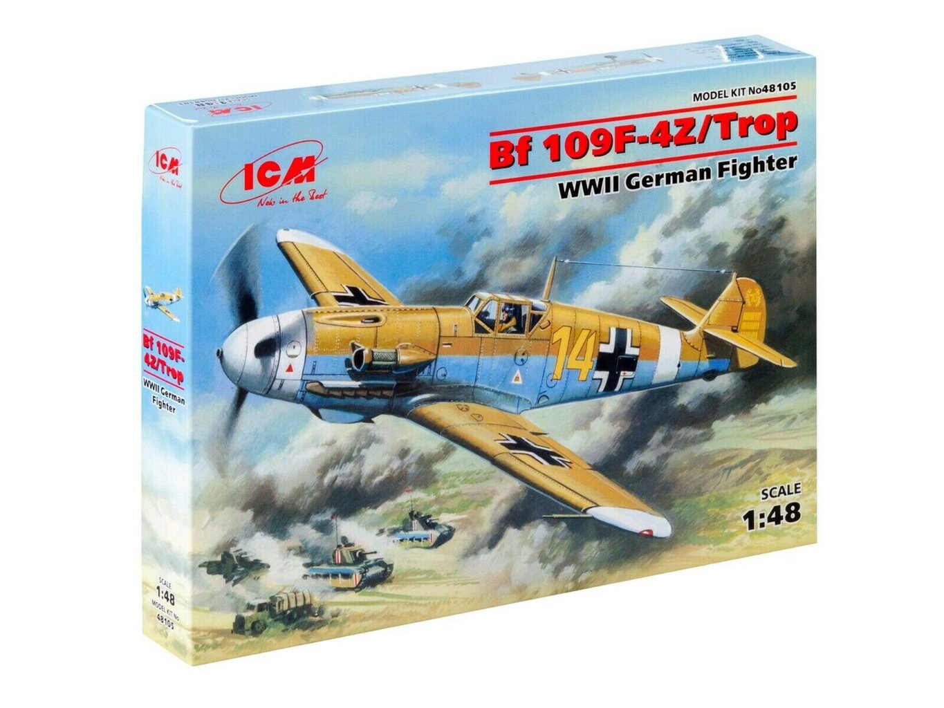 Klijuojamas Modelis ICM 48105 Messerschmitt Bf 109F-4Z/Trop, WWII German Fighter 1/48 kaina ir informacija | Klijuojami modeliai | pigu.lt