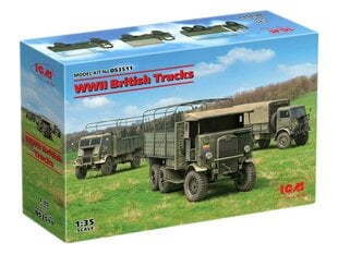 Klijuojamas Modelis ICM DS3511 WWII British Trucks (Model W.O.T. 6, Model W.O.T. 8, Leyland Retriever General Service) 1/35 kaina ir informacija | Klijuojami modeliai | pigu.lt