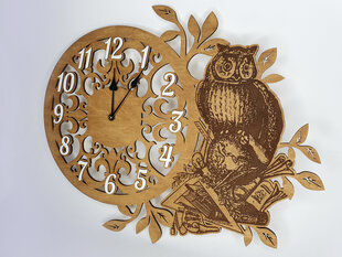 Деревянные тонированные настенные часы в подарок для школы с гравировкой “Сова” цена и информация | Оригинальные часы  | pigu.lt