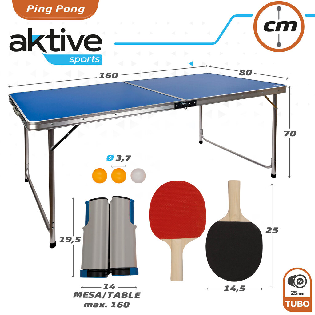 Ping-Pong stalas (160x80cm) su raketėmis, kamuoliukais ir sieteliu Active kaina ir informacija | Stalo teniso stalai ir uždangalai | pigu.lt