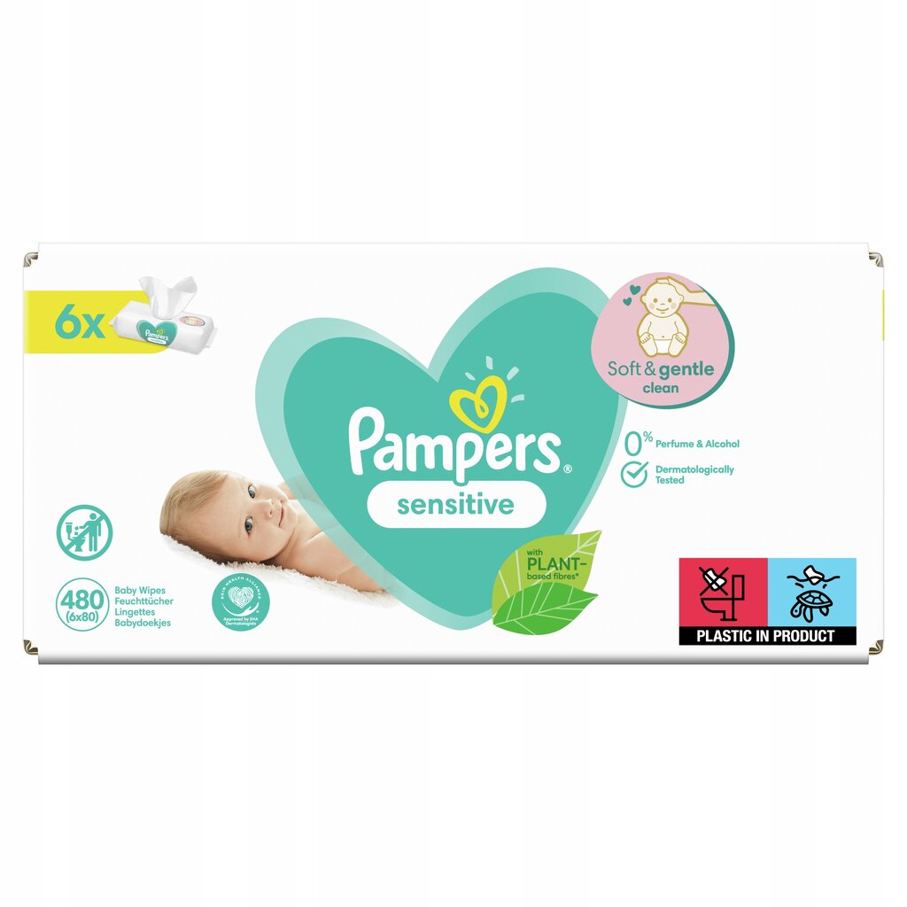 Pampers Sensitive drėgnos servetėlės ​​480vnt kaina ir informacija | Drėgnos servetėlės, paklotai | pigu.lt