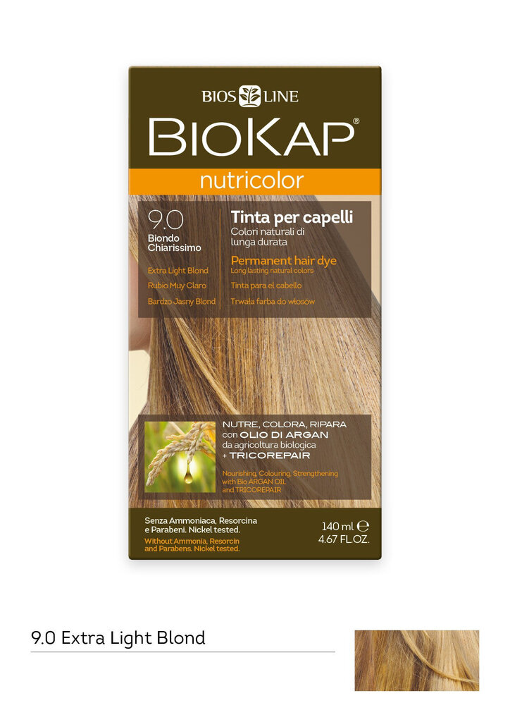 Plaukų dažai Biokap Nutricolor 9.0 šviesiai blondinė, 140 ml kaina ir informacija | Plaukų dažai | pigu.lt