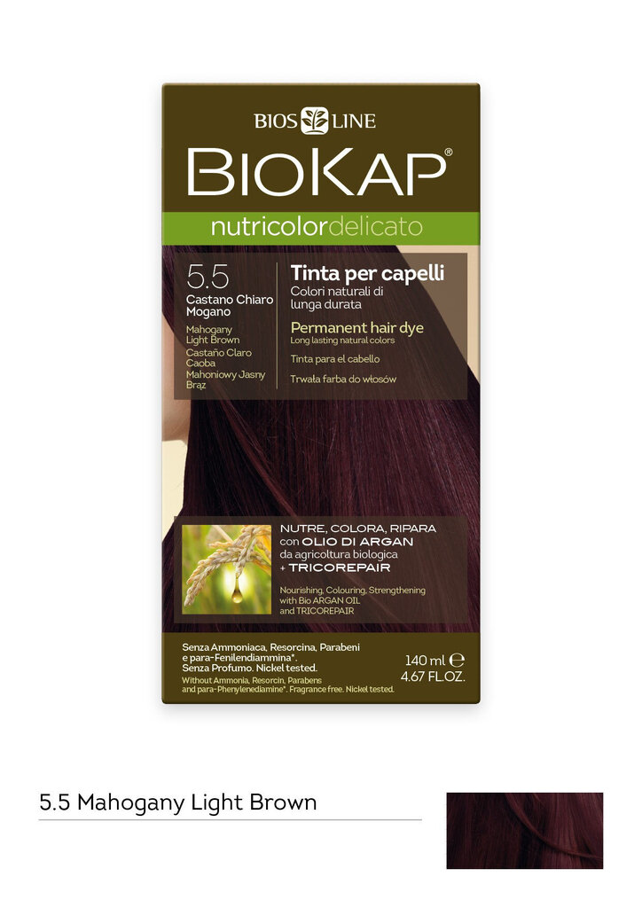 Ilgalaikiai plaukų dažai Nutricolor Delicato 5.5 Mahogany Light Brown, 140 ml цена и информация | Plaukų dažai | pigu.lt