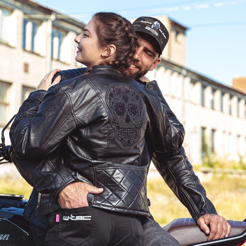 Moteriškas odinis švarkas W-TEC Strass - Black XXL kaina ir informacija | Moto striukės | pigu.lt