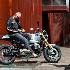 Vyriška motociklininko striukė W-TEC 2Stripe - Black-Beige-Orange XXL kaina ir informacija | Moto striukės | pigu.lt