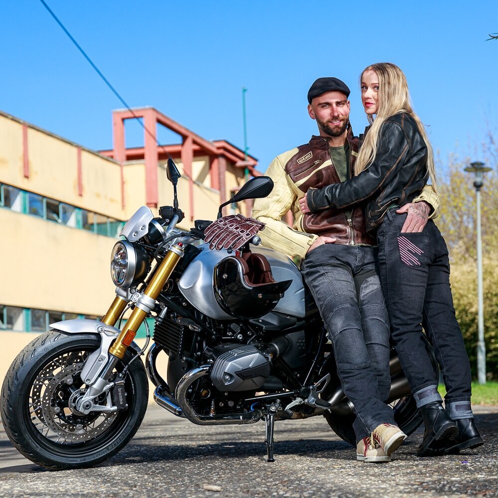 Vyriška odinė motociklo striukė W-TEC Retro - Black-Brown-Beige 4XL kaina ir informacija | Moto striukės | pigu.lt