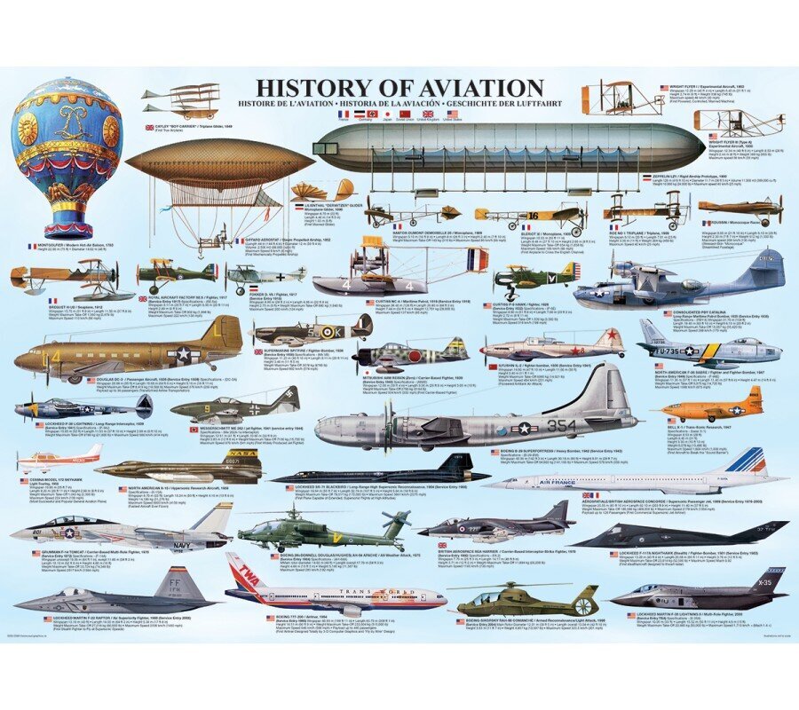 Dėlionė Eurographics, 6000-0086, History of Aviation, 1000 d. kaina ir informacija | Dėlionės (puzzle) | pigu.lt