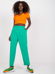 зеленые женские брюки из ткани с карманами rue paris цена и информация | Женские брюки | pigu.lt